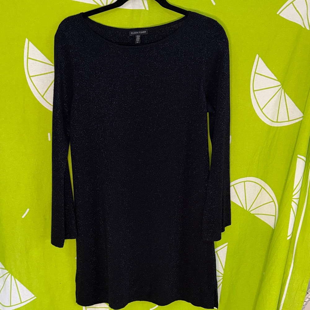 Eileen Fisher Black Sparkle Long Sleeve Knit Dress/Tunic